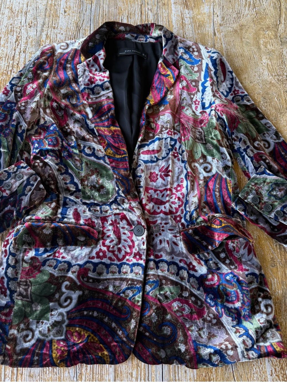 Zara Velvet Paisley Blazer - Burgundy, Green, Blue